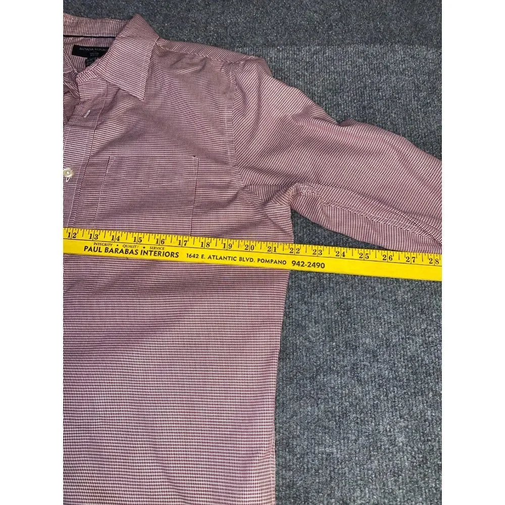 Banana Republic Dress Shirt Men's 15.5 Maroon Houndstooth Slim Fit Button Down‎
